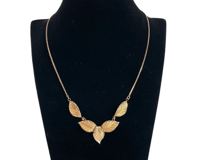 Vintage 12K Gold filled Van Dell Leaf Necklace - GF Leaves Collectors Costume Jewelry MCM Statement Necklace Mid Century Modern Gift for Her