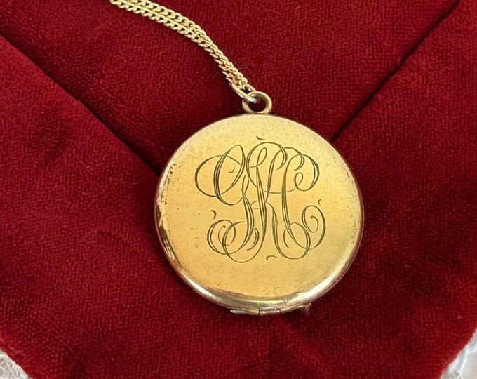 Antique Gold Filled Monogram Locket Necklace: 14K GF Chain, 1900s Estate Jewelry