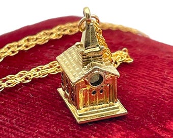 Vintage Stanhope Viewer Church Charm Necklace: Gold over Sterling Lords Prayer