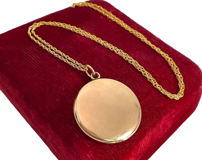 Antique Large Gold Filled Round Locket - W&H CO 14K GF Chain - Vintage Photo Pendant Necklace Gift for Her - Early 1900s Estate Jewelry