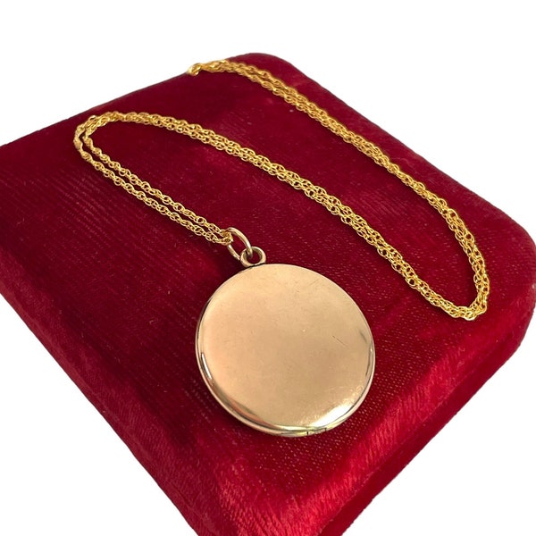 Antique Large Gold Filled Round Locket - W&H CO 14K GF Chain - Vintage Photo Pendant Necklace Gift for Her - Early 1900s Estate Jewelry