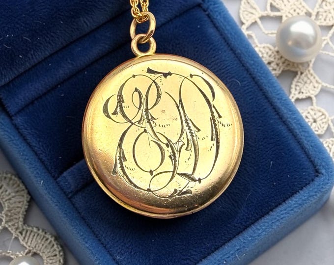 Antique Gold Filled Locket – Edwardian Monogram Letters "ED" Necklace Vintage Jewelry by W&SB