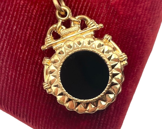 Antique Gold Filled Black Onyx Fob Pendant Necklace - Edwardian Charm
