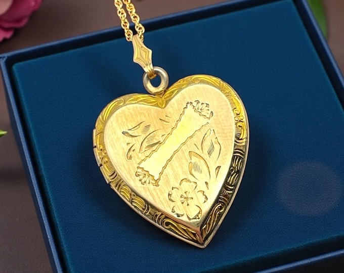 Vintage Heart Locket: Vermeil Gold on Sterling Photo Keepsake Necklace Engraved "Mother" Gift for Mom