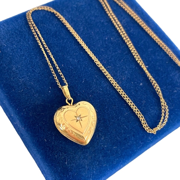 Vintage 14K Gold Filled Heart & Diamond Locket - TK Tru-Kay Small Petite Pendant Necklace 2 Photo Photography Estate Jewelry - Gift for Her