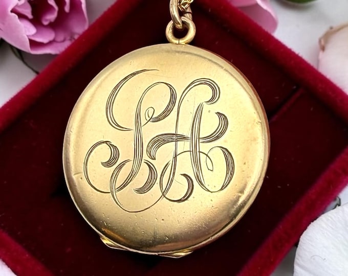 Vintage Gold Filled Locket Necklace - D & C Co Monogram Letters PA - Edwardian Round Locket on 14K GF Chain