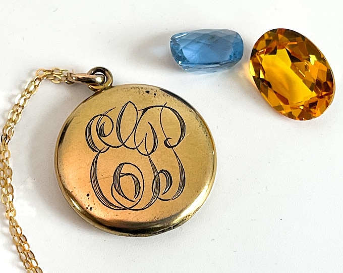 Antique Gold Filled Monogram Locket Necklace - Edwardian EGP Initial Pendant