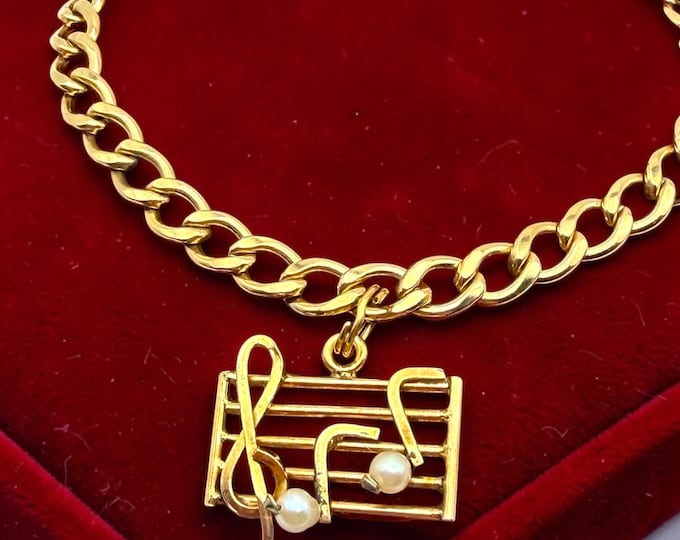12K Gold Filled Music Note Charm Bracelet: Vintage Mid-Century Jewelry