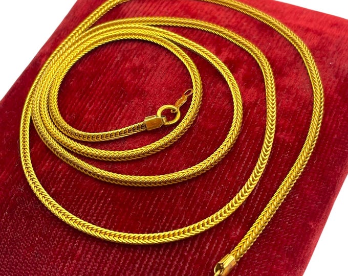Vintage ELKA Gold Filled Square Snake Chain Necklace - 12K GF Jewelry Retro Designer Layering 24 Inch Modern Minimal Classic Simple Gift