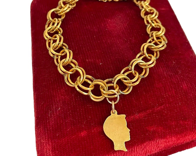 Vintage 12K Gold Filled Charm Bracelet Boy Child Charm - Boy Mom Double Link Chain MCM Circa 1960s Era Griffith & Sons Fashion Jewelry