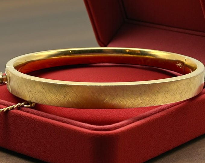 Vintage Gold Filled Bangle: 12K GF Hinged Etched Brushed Finish Bracelet by BAB Ballou