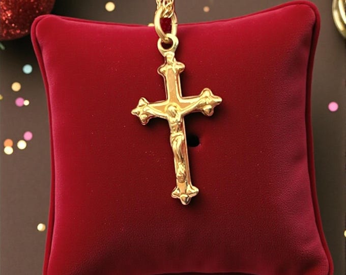 Vintage Petite 14K Gold Filled Cross Necklace: Small Religious Crucifix Pendant 14K GF with Chain by PPC