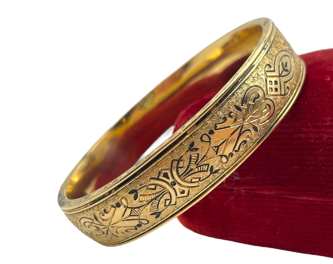 Vintage 12K Gold Filled Etched Bracelet - Retro Hinged Bangle Cuff with Flower Floral Design - Estate Jewelry 1940s Binder Brothers BB Gift