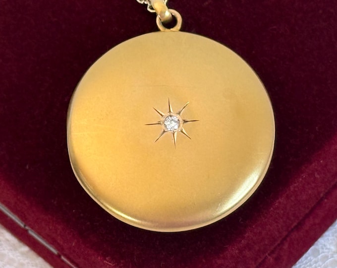 Antique 10K Gold Diamond Locket Necklace: Monogrammed Edwardian Pendant, 14K GF Chain