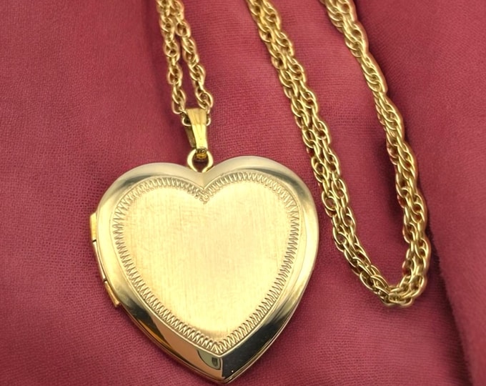 Vintage 14K Gold Filled Heart Locket Necklace - Hallmarked Marathon Company - Photo Pendant 14K GF Chain - Estate Love Sweetheart Jewelry