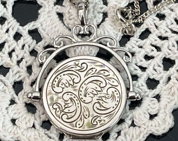 Vintage Sterling Silver Etched Round Locket on 925 Chain - Victorian Style 2 Photo Pendant Necklace - Ben Bridge Hallmark & Original Box