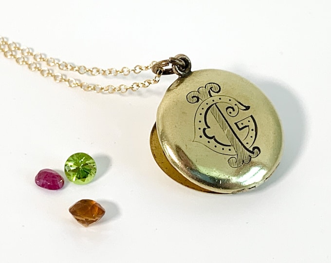 Vintage W&H Co. Monogrammed Round Locket 14K Gold Filled - 2 Photo Compartment Art Deco Hallmarked Locket on 14K GF Chain