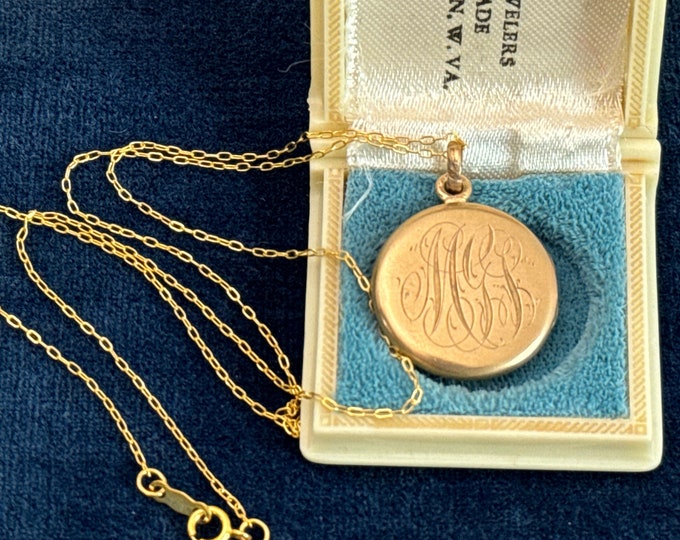 Antique Round Gold Filled Locket Necklace w/ MGL Monogram - 2 Photo Pendant on 14K GF Chain - Early 1900s Edwardian Jewelry