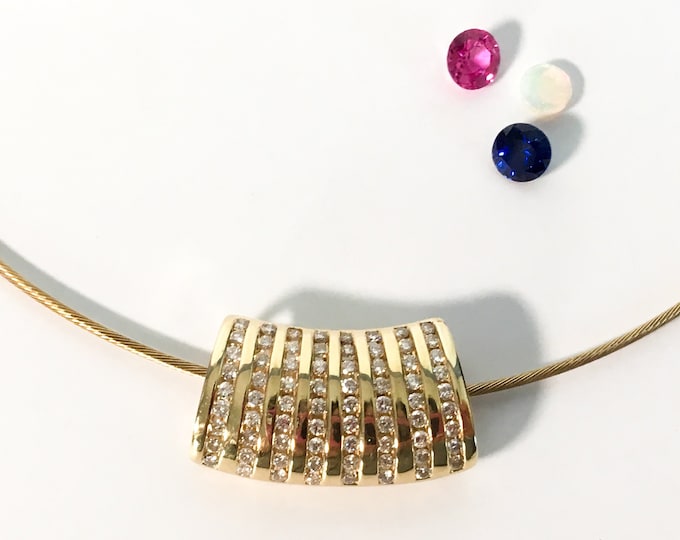 Vintage 14K Gold & Diamond Slide Pendant Necklace 14K Gold Twisted Coil Omega Chain 1980s Fine Jewelry 72 Brilliant Cut Diamonds w/Appraisal