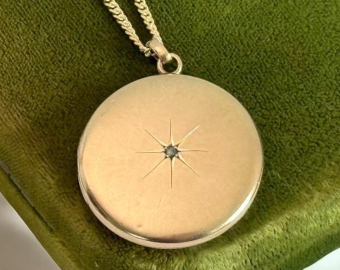 Vintage Gold Filled Starburst Locket: Diamond Accent, MNS Monogram