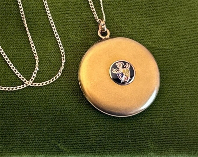 Antique Gold Filled Locket w/ Enamel KCB Logo w/ "MEN" Monogram- W&S B Hallmark Necklace - Round 2 Photo Wells on 14K GF Chain Edwardian Era