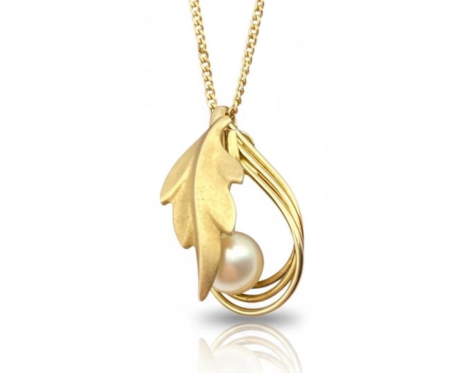 Vintage Pearl Leaf Pendant Necklace - 12K Gold Filled Chain