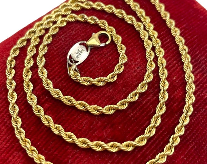 Vintage Gold Necklace - AU Peru 1/20 10K Gold 925 Sterling Silver 2.5mm Twisted Rope Chain Necklace 20'' Estate Jewelry Unique Gift for Her