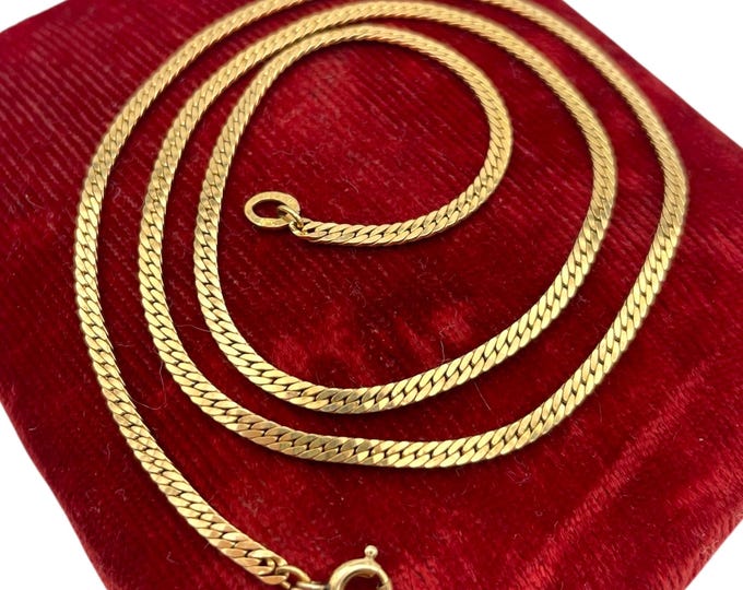 Vintage Necklace - Krementz Yellow Gold Overlay Flat Herringbone Chain 2mm 18" - Retro Estate Minimal Layering Jewelry Unique Gift for Her