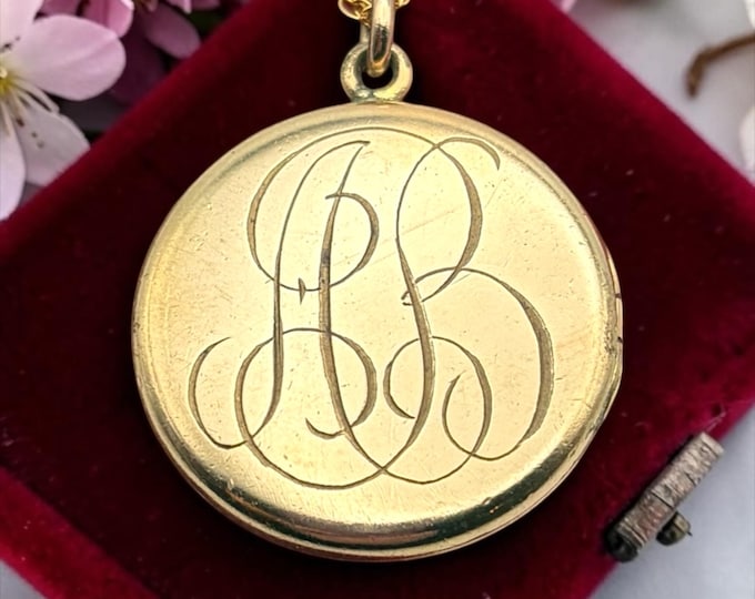 Antique Gold Filled Locket Necklace – Monogram AB BJ, Edwardian Photo Pendant (20" Chain)