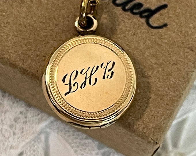 Vintage Round Gold Filled Locket Monogram LHB - W&H Hallmark - Small Pendant on 14K GF Chain - Dainty Feminine Retro 2 Photo Estate Jewelry
