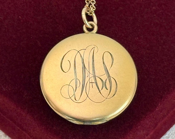 Antique Gold Filled Locket Necklace, Long GF Chain, DAS Monogram, W&H Company