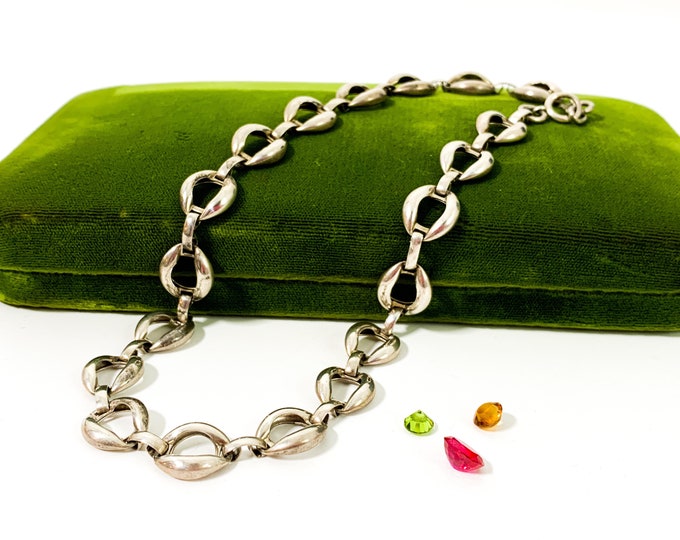 Vintage Silver Choker Ovals w/ Long Links - Retro 14” Mid century Short Style Necklace Mod Modern - 925 Estate Jewelry Hallmarked STERLING