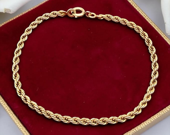 Vintage 12K Yellow Gold Filled Bracelet - GF Twisted Rope Chain - Minimalist Minimal Layering Jewelry - 7.25'' Inch Long