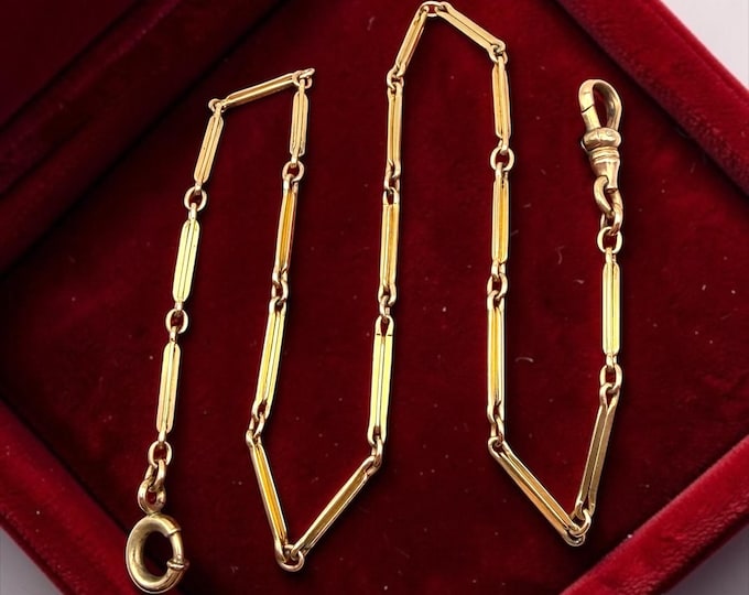 Antique Gold Filled Watch Chain Necklace, Rectangular Bar Links, SOB CO, Early 1900s
