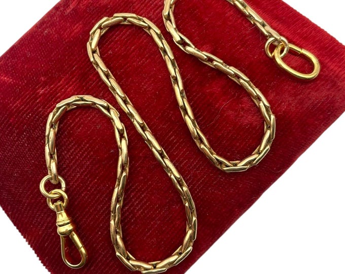 Vintage Necklace Watch Chain - Antique Gold Filled Specialty Bold Rectangular Links 15 inches 3mm Gift for Her Him Dog Clasp Choker GF