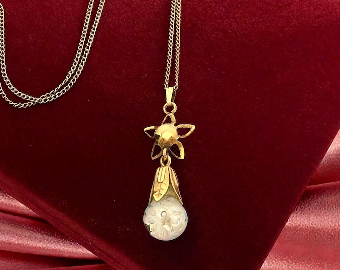 Vintage 1940s Floating Opal Pendant Necklace, 12K Gold Filled Chain