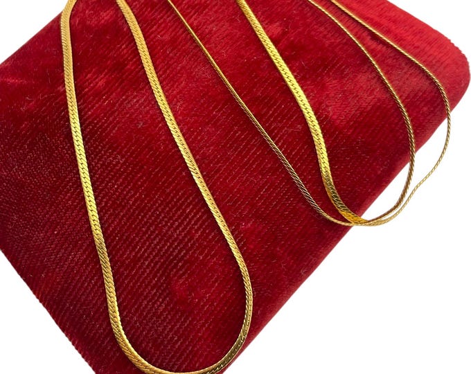 Vintage 14K Gold Filled Herringbone Chain Necklace: 24 inch Minimalist Layering Jewelry