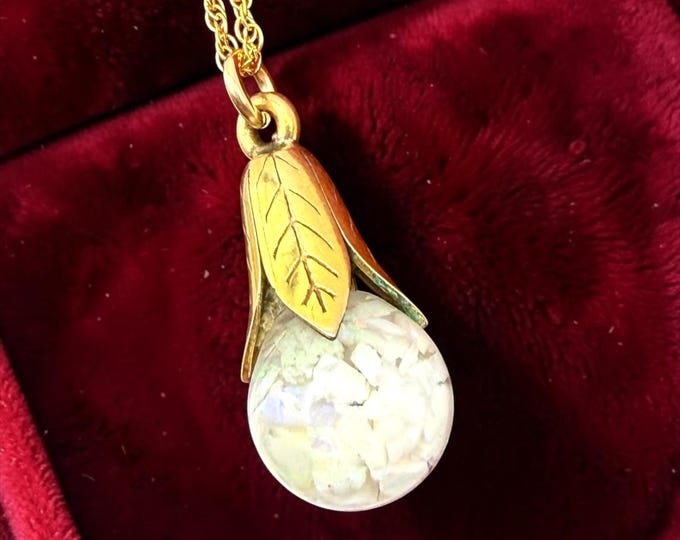 Vintage Gold Filled Floating Opal Necklace - Art Deco Style Pendant Chips in Glass Orb Dangle Jewelry Play of Color on 14K GF Chain