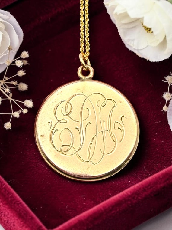 Antique Gold Filled Locket Necklace, Monogrammed EDA Photo Pendant, W&H Hallmark