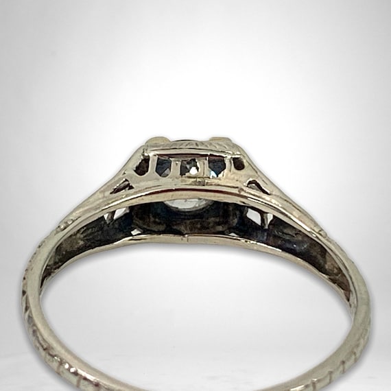 Antique 18K White Gold Solitaire Diamond Ring w/ … - image 5