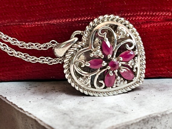 Vintage Sterling Silver & Ruby w/ Diamonds Openwo… - image 3