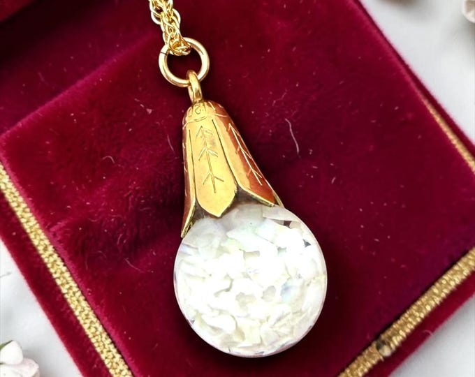 Vintage Floating Opal Necklace - 12K Gold Filled GF Pendant by Iris, Chips in Glass Orb Gemstone Jewelry, Play of Color, October Birthstone