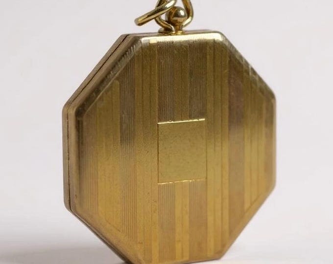 Vintage Etched Octagon Locket Necklace: 14K Gold Filled, 4-Photo Pendant