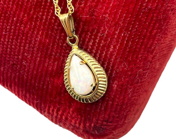 Vintage 12K Gold Filled Opal Pendant Necklace - Small Gemstone 14K GF Chain Tru-Kay TK Hallmark Modern Minimal Layering Jewelry Gift for Her