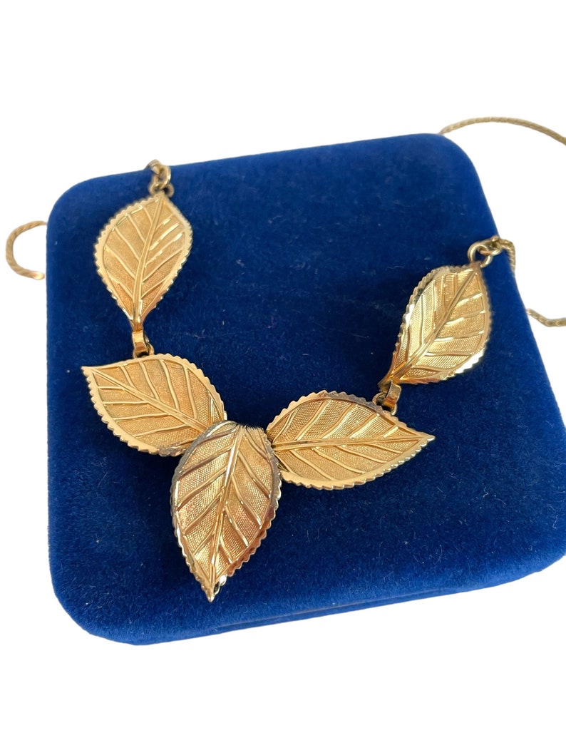 Collana vintage con foglie Van Dell in oro 12K GF Leaves Collectors Bigiotteria Collana MCM Statement Regalo moderno di metà secolo per lei immagine 2