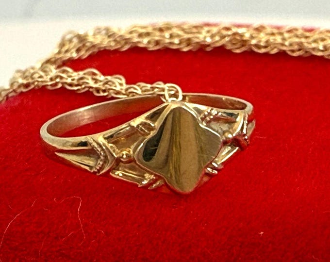 Antique 10K Yellow Gold Small Tiny Baby Ring on 14K GF Chain, Size .75