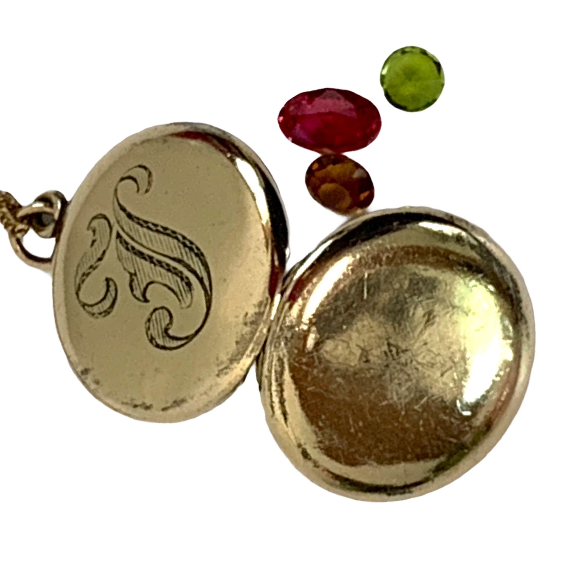 Antique Round Monogrammed T Gold Filled Locket - 2 Photo Necklace 