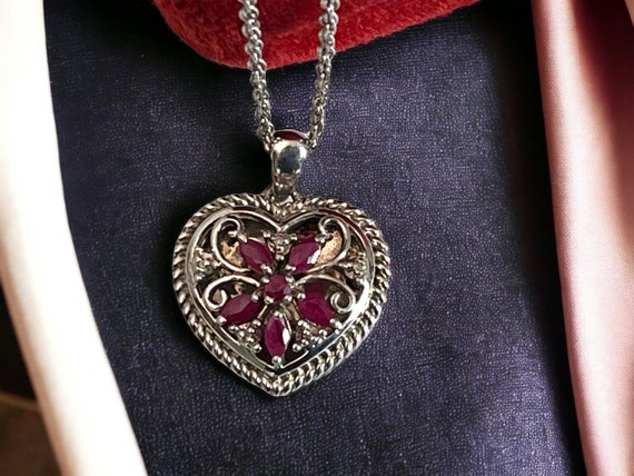 Vintage Sterling Silver & Ruby w/ Diamonds Openwo… - image 1