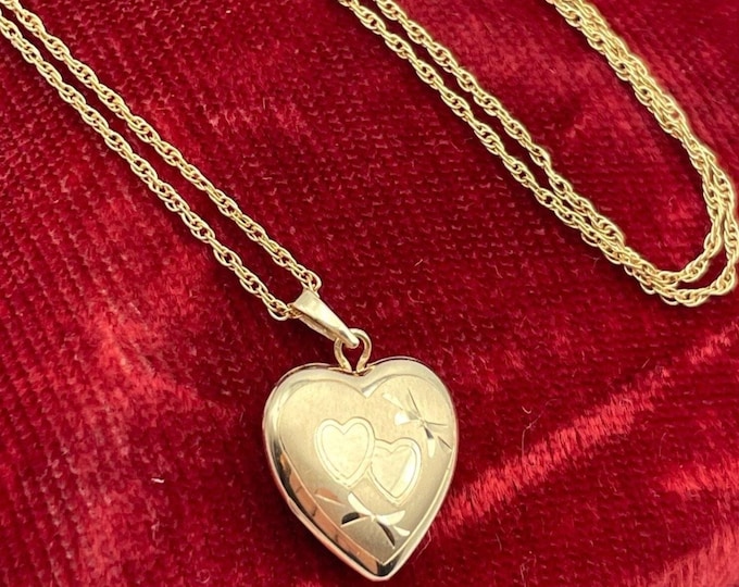 Vintage 14K Gold Filled Heart Locket Necklace - Etched Tru-Kay TK 18" Chain