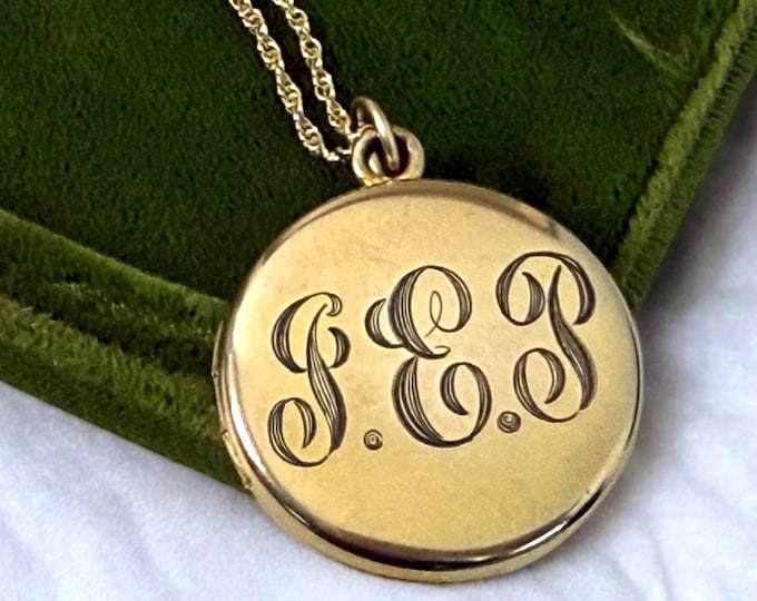 Antique Gold Filled Locket Necklace: Monogrammed Photo Jewelry, 14K GF Chain